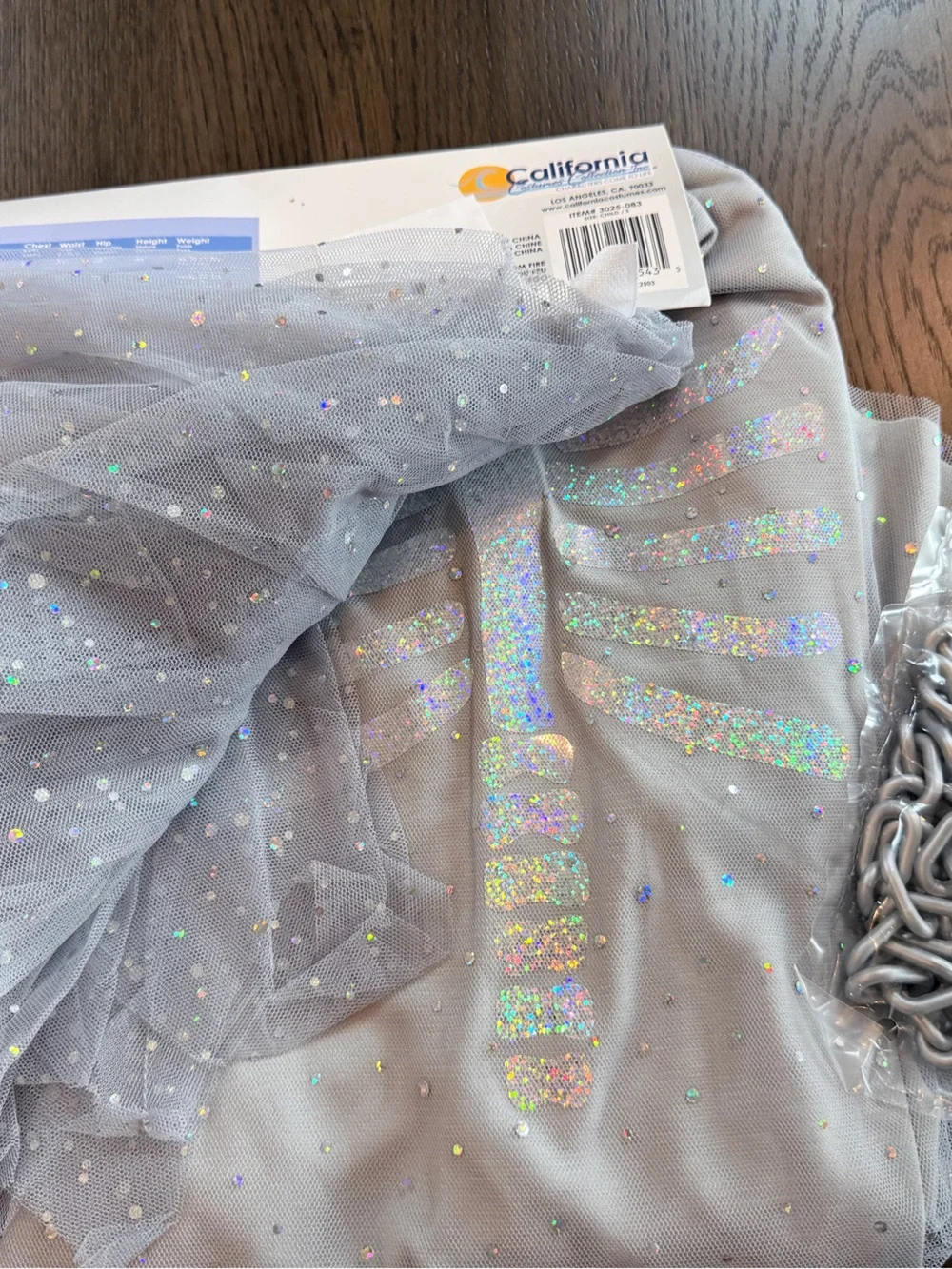 NWT Kids Small (6/8) Silver Glimmering Ghost Skeleton Kids Costume with Hood